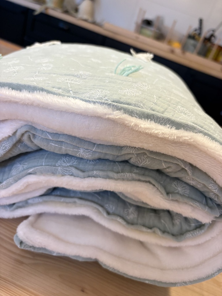 Plaid bébé laine vierge, coton et pilou